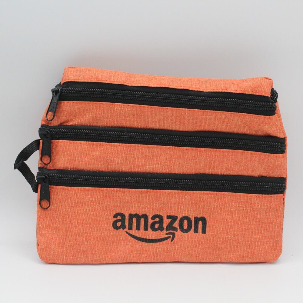 NEW Amazon Orange Zip Travel Organizer Pouch Bag‎ 9" x 7.75" 4 Pockets